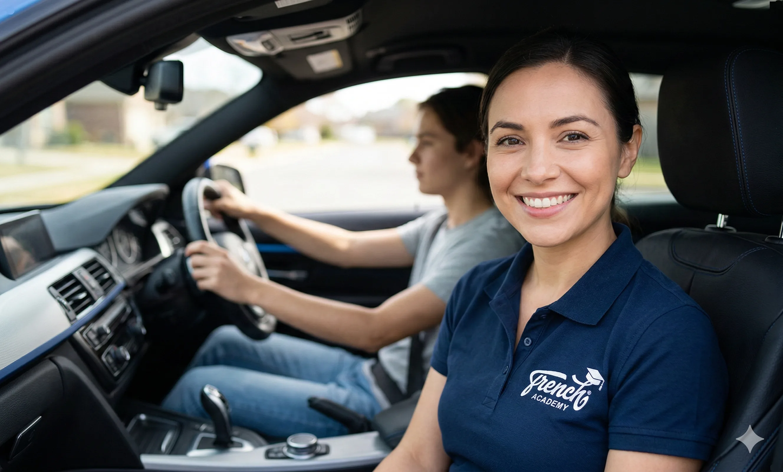 Monitrice auto-école en leçon de conduite avec une élève